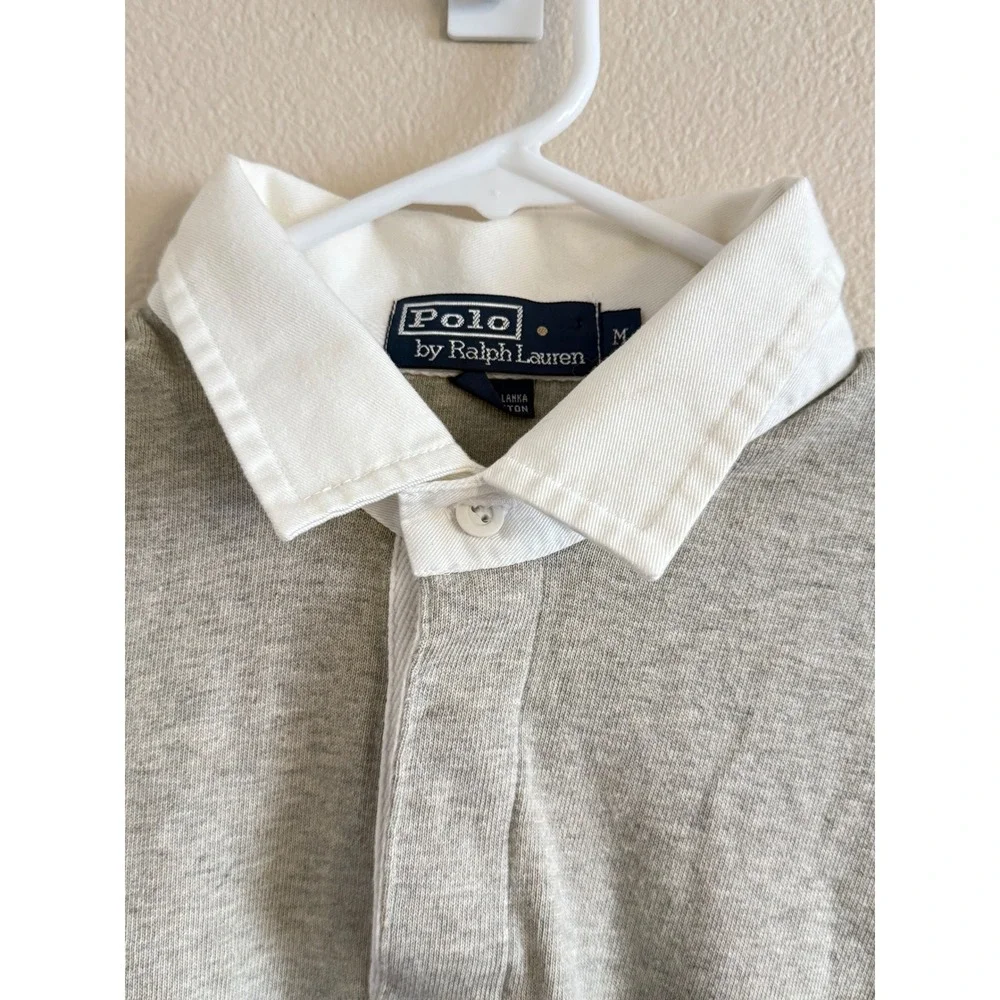 Polo Ralph‎ Lauren Mens Rugby Shirt Medium Grey Blue Colorblock Long Sleeve Pony